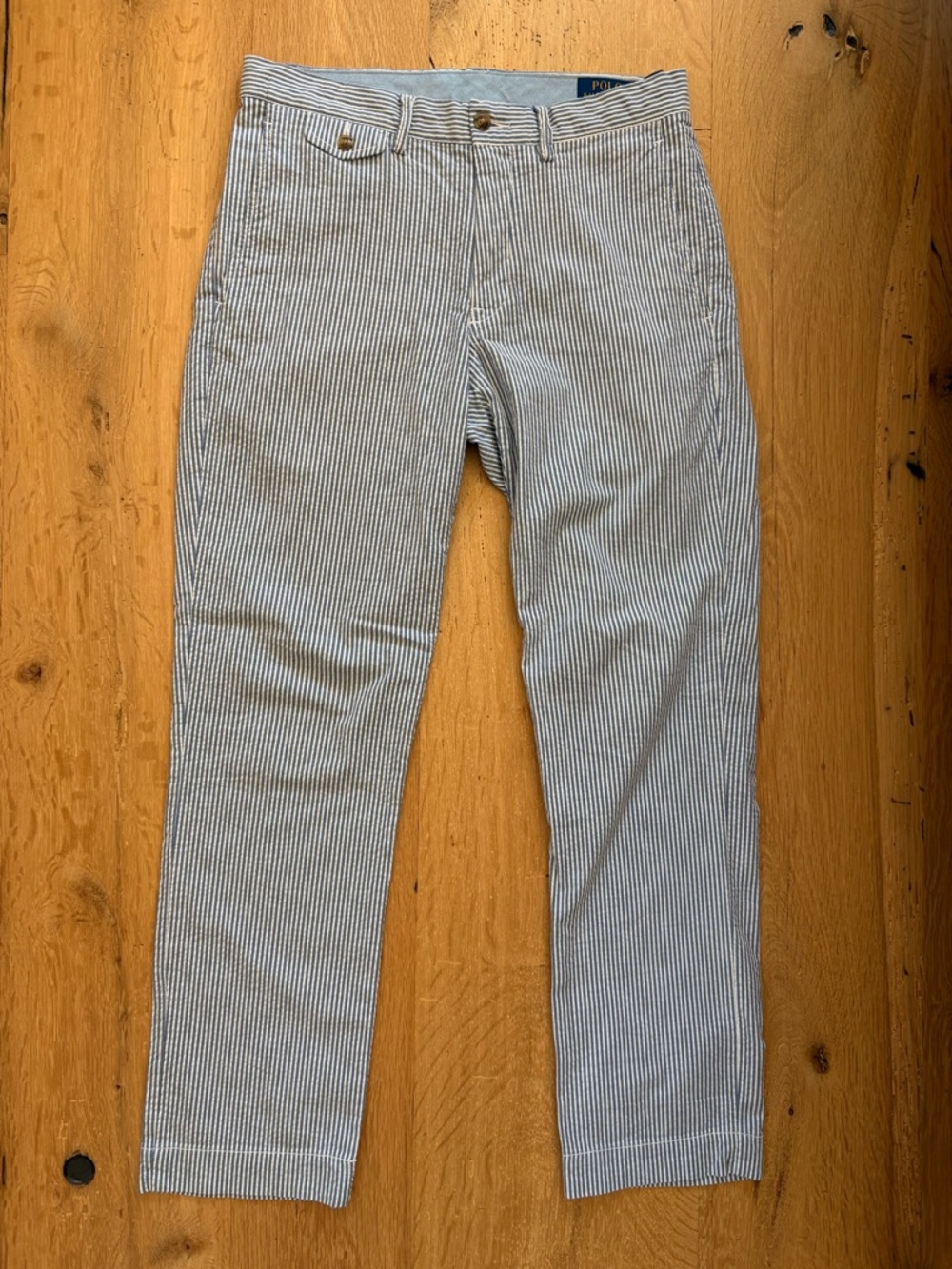 Ralph Lauren Blue and White Striped Seersucker Chinos